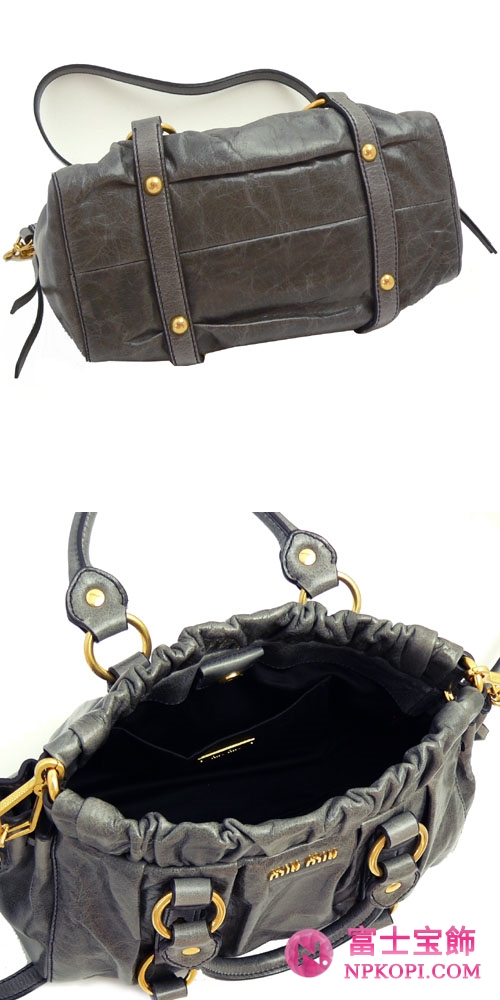 ミュウミュウ MIUMIU ハンドバッグ/ショルダーバッグ 2WAY ストラップ付き ギャザーデザイン レザー グレー（GRIGIO） RN0647 VIT.LUX